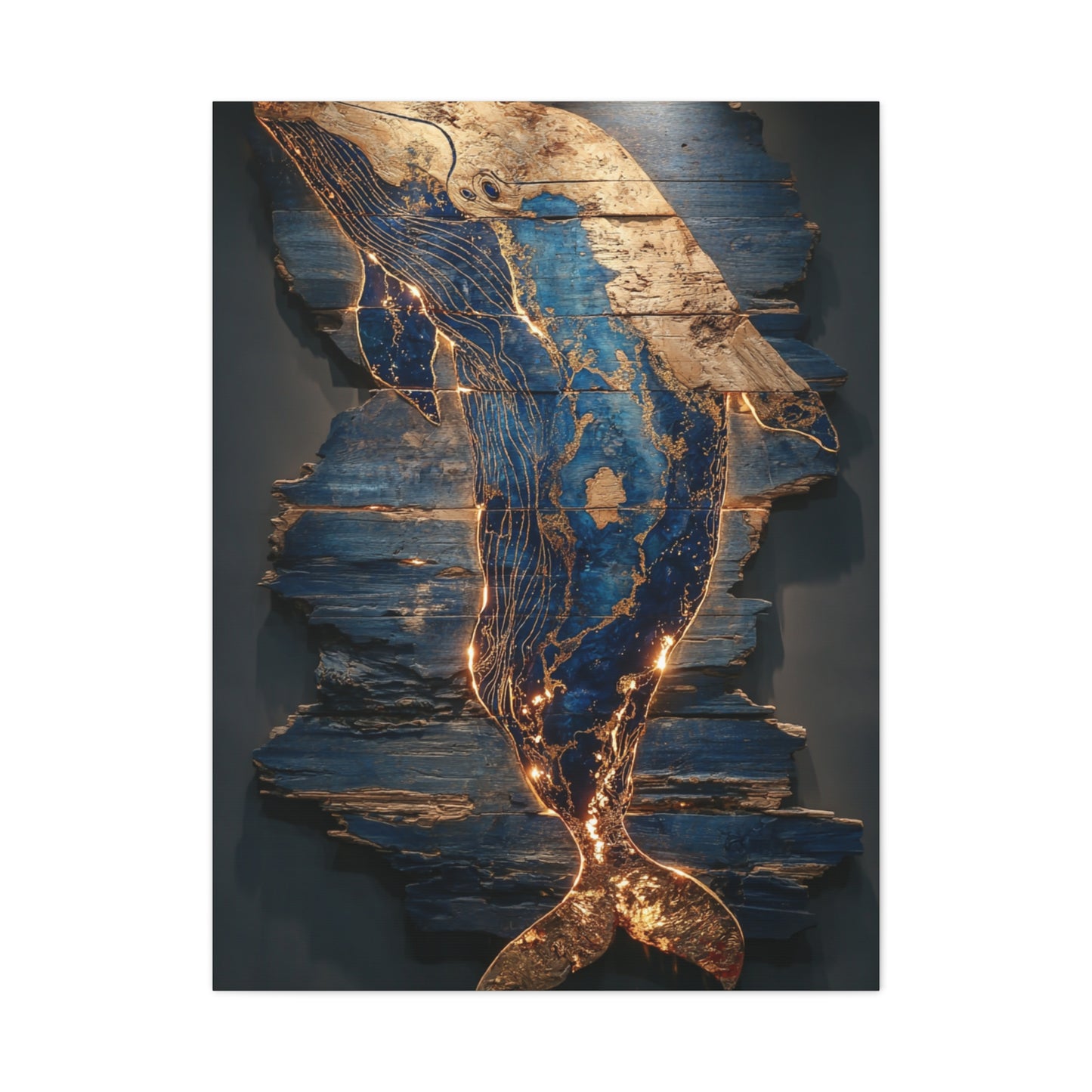 Driftwood Whale Coastal Sculpture Wall Art & Canvas Print
