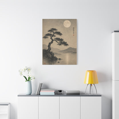 Moonlit Pine Serenity Ink Landscape Wall Art & Canvas Print