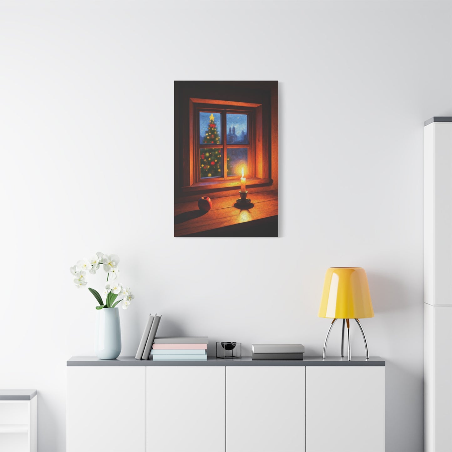 Cozy Christmas Window Candle Scene Wall Art & Canvas Print