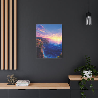 Coastal Village Cliffs at Golden Sunset Wall Art & Canvas Print