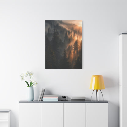 Misty Pine Forest Sunrise Depth Trees Wall Art & Canvas Print