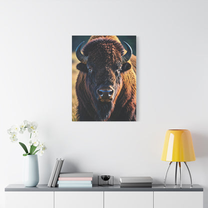 Dramatic Frontal Bison with Warm Copper Tones Wall Art & Canvas Print