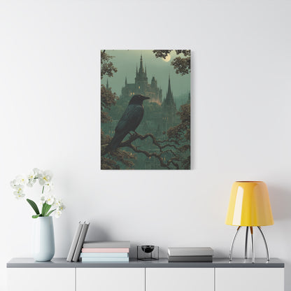 Raven Before Gothic Castle Wall Art & Canvas Print