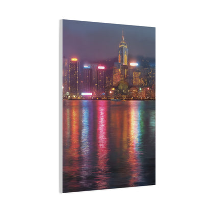 Hong Kong Skyline Rainy Neon Reflections Wall Art & Canvas Print