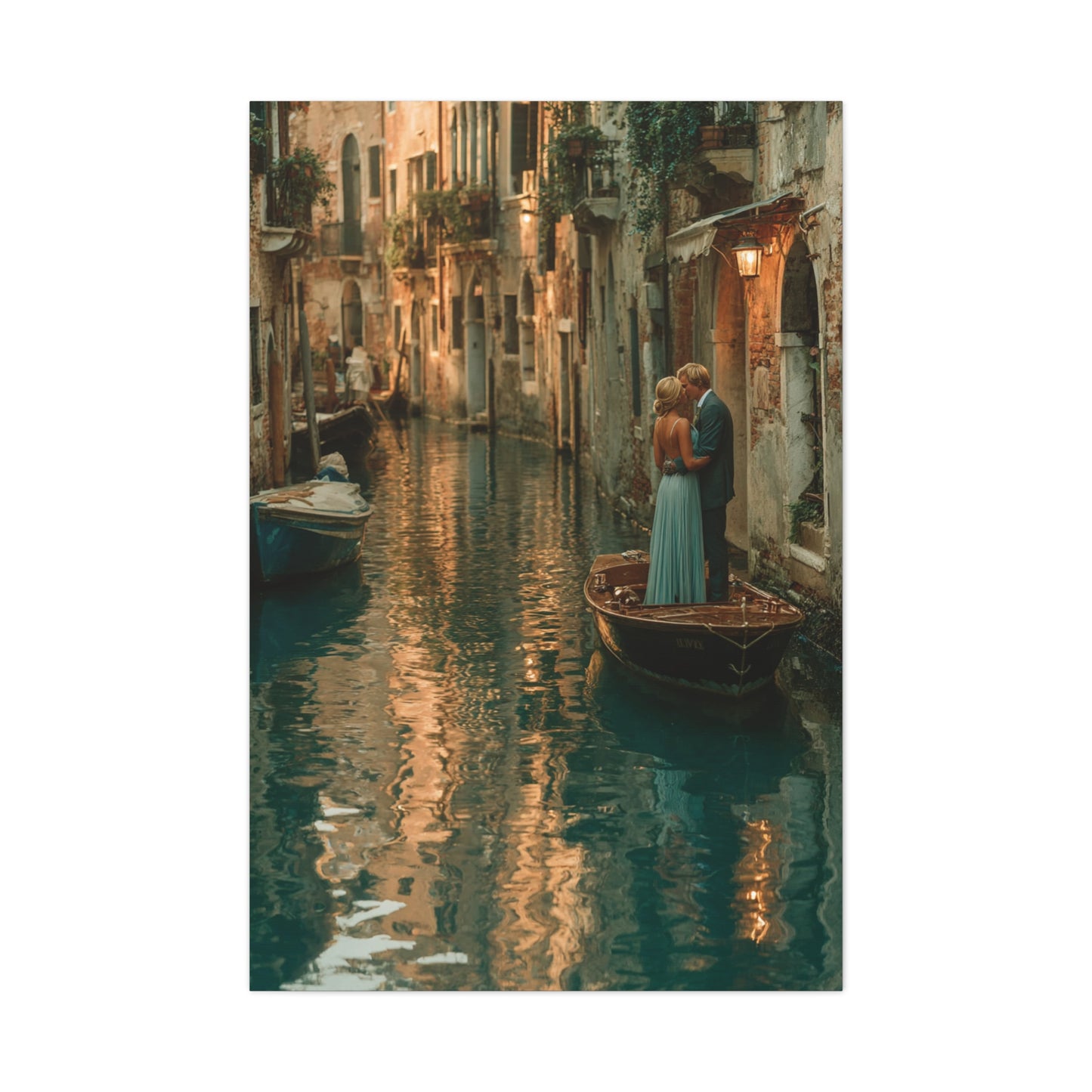 Venetian Canal Romance Couple Wall Art & Canvas Print