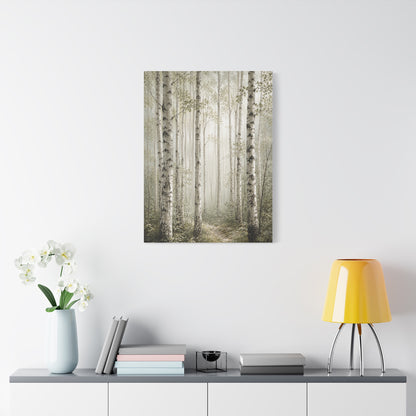 Soft Birch Forest Pathway Trees Wall Art & Canvas Print