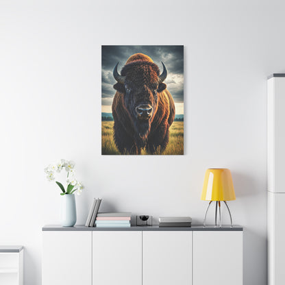 Bison Under Storm Clouds Prairie Portrait Wall Art & Canvas Print