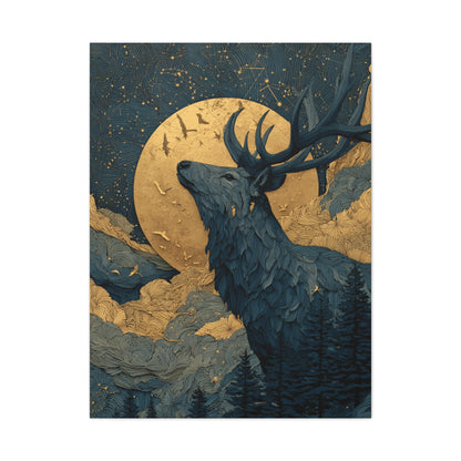 Celestial Moon Stag Wall Art & Canvas Print