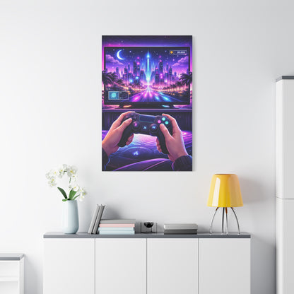 Neon Gamer Cityscape Wall Art & Canvas Print