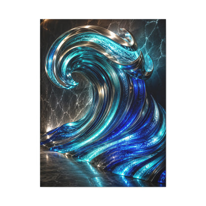Glass & Steel Ocean Wave Architectural Sculpture Wall Art & Canvas Print