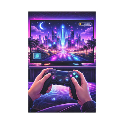 Neon Gamer Cityscape Wall Art & Canvas Print