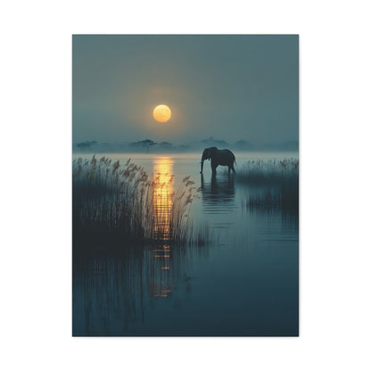 Moonlit Elephant Lake Reflection Wall Art & Canvas Print