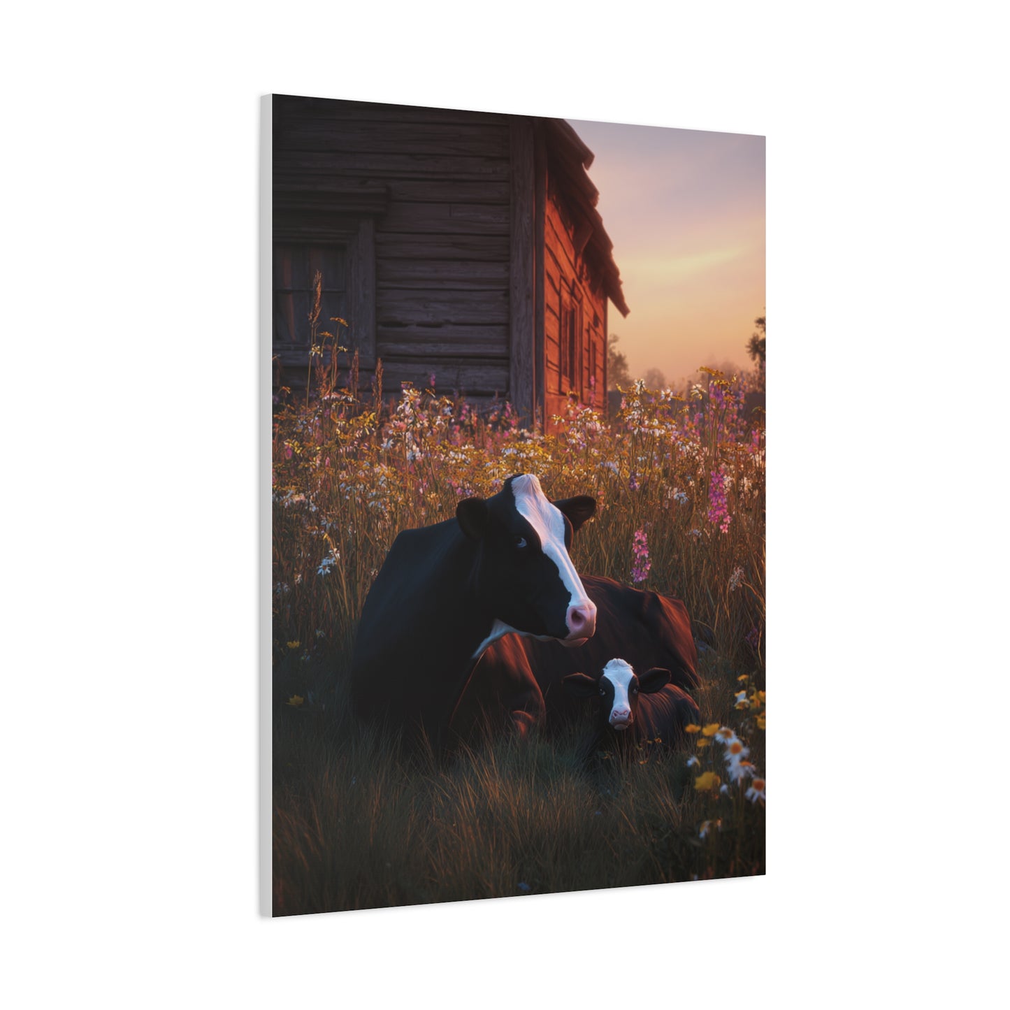Farmhouse Meadow Cow and Calf Wall Art & Canvas Print