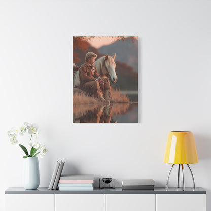 Young Cowboy by the River Wall Art & Canvas Print