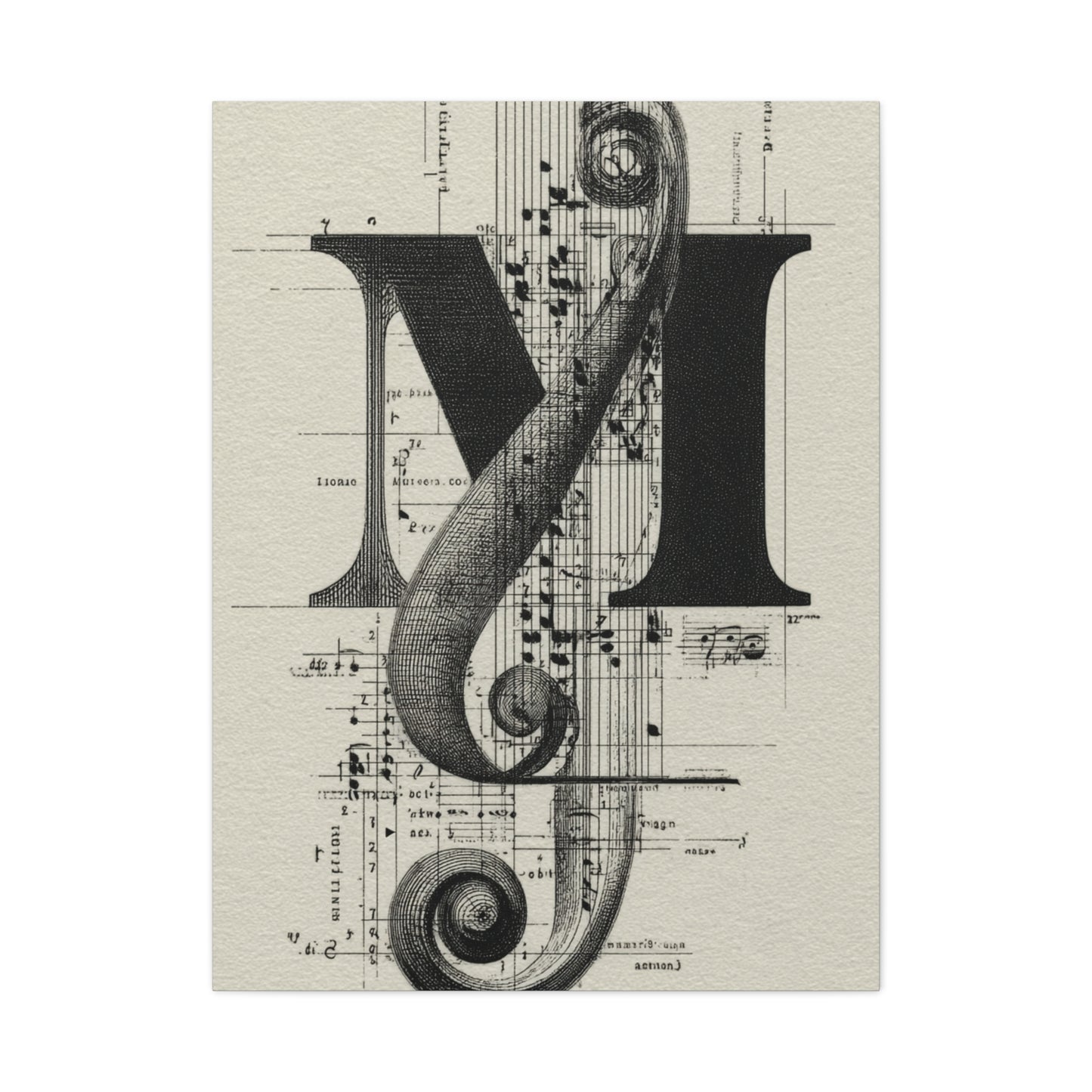 Musical Serif Monogram Illustration Wall Art & Canvas Print