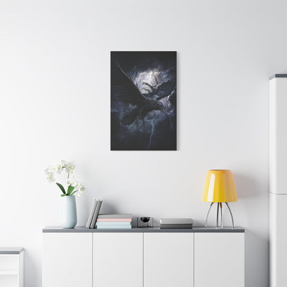 Raven Flying Through Storm Lightning Wall Art & Canvas Print