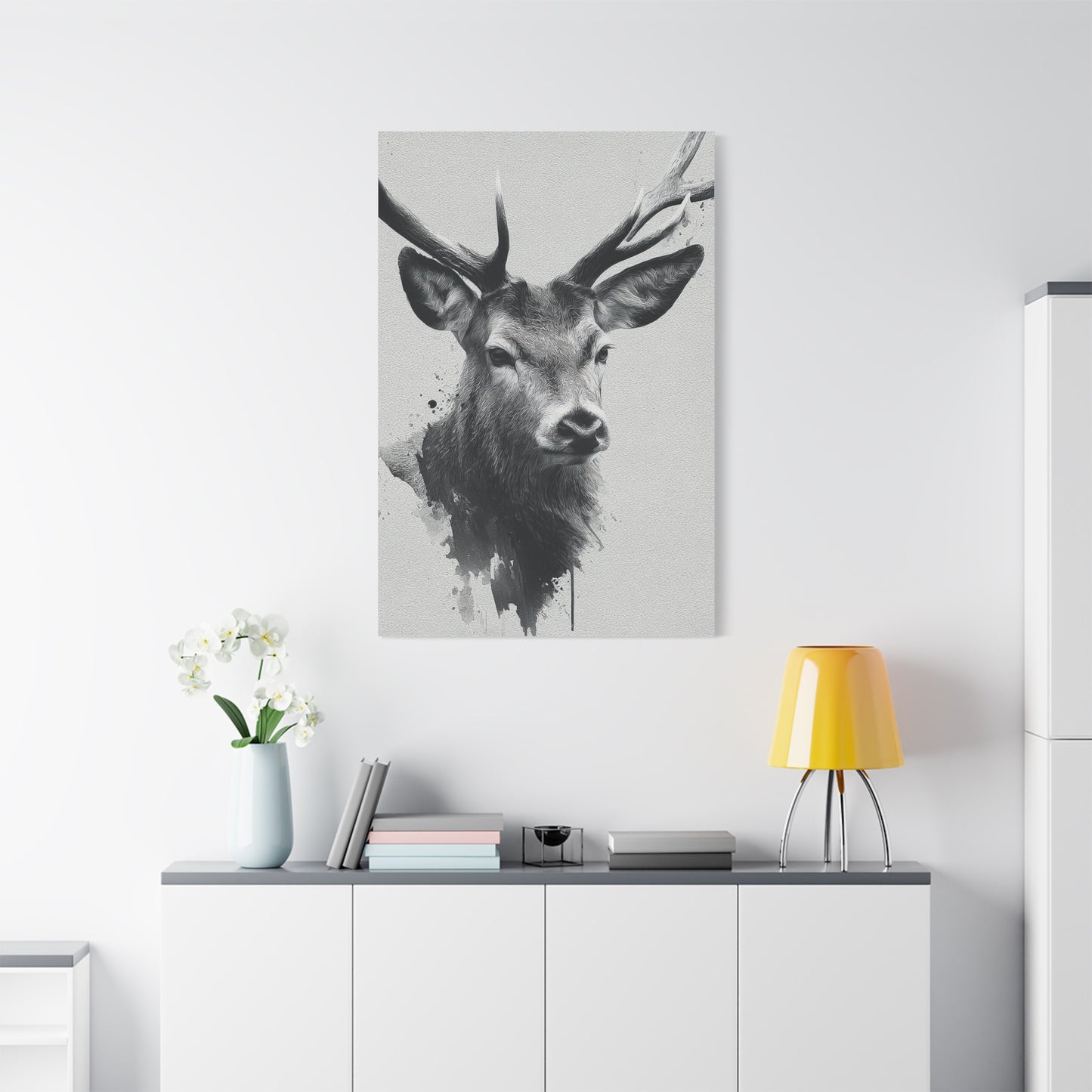 Minimal Ink Wash Deer Portrait Wall Art & Canvas Print