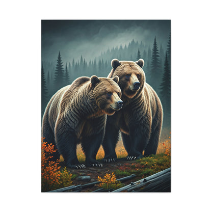 Twin Brown Bears in Misty Forest Wall Art & Canvas Prints