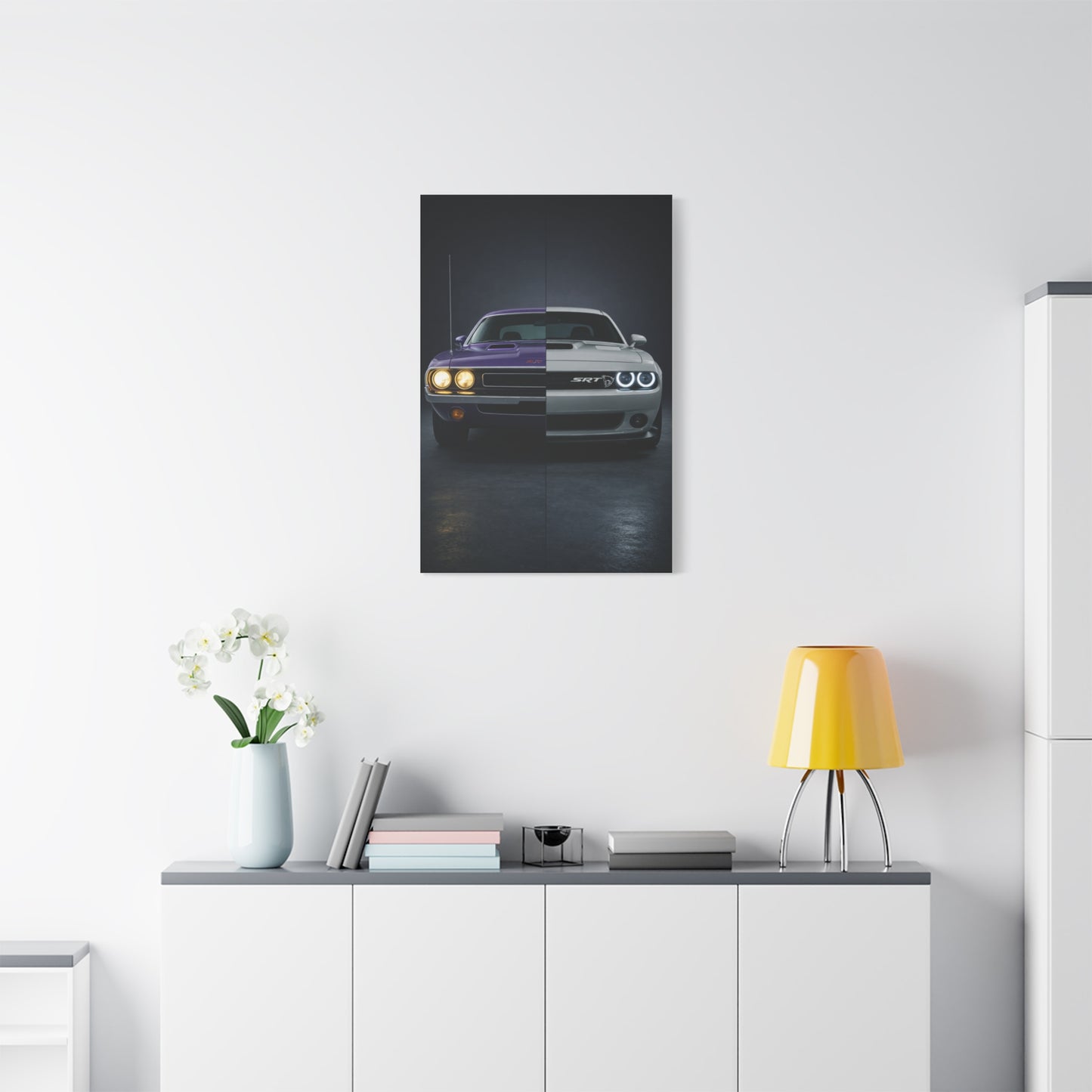 Dodge Challenger Heritage Split 1970 vs Modern SRT Wall Art & Canvas Prints
