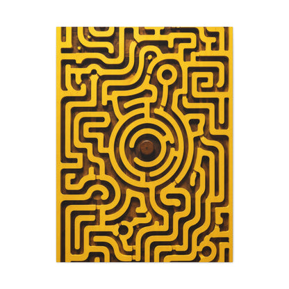 Circular Labyrinth Yellow Relief Design Wall Art & Canvas Print