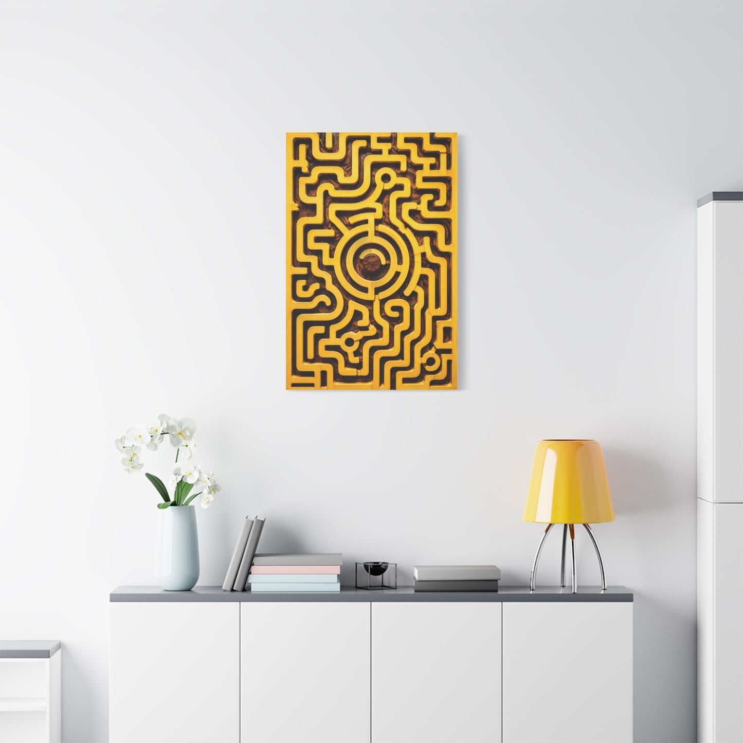Interactive Yellow Maze Geometric Panel Wall Art & Canvas Print
