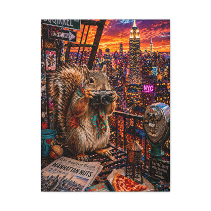 Surreal NYC Squirrel Rooftop Scene Wall Art & Canvas Print