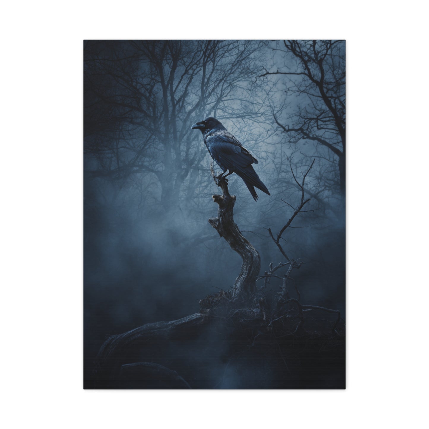 Solitary Raven on Twisted Branch Wall Art & Canvas Print
