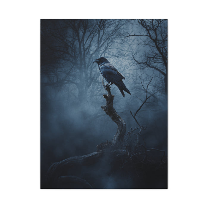 Solitary Raven on Twisted Branch Wall Art & Canvas Print