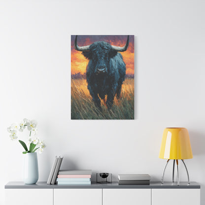 Majestic Bull at Sunset Oil Painting Wall Art & Canvas Print