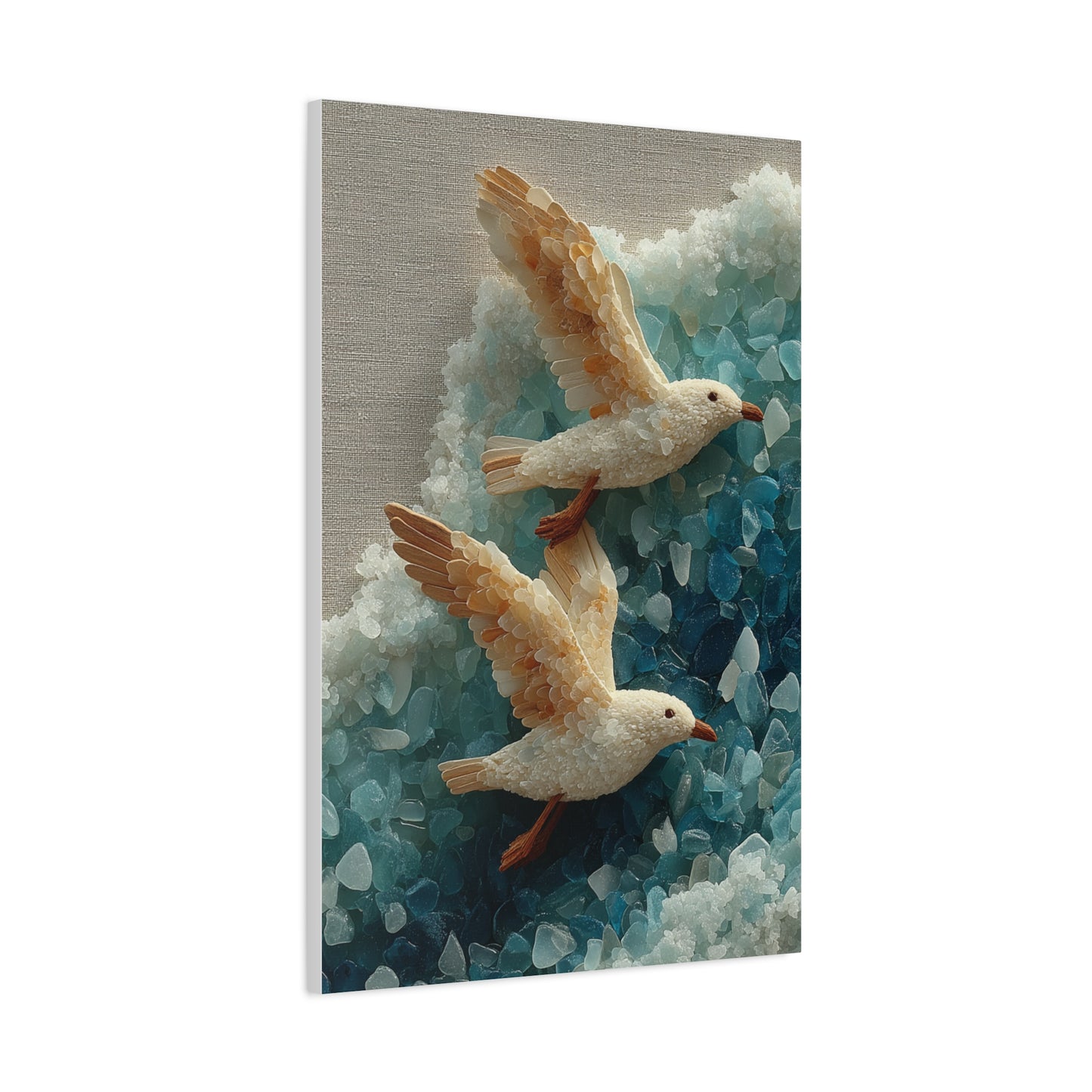 Sea Glass And Driftwood Seagull Coastal Composition Wall Art & Canvas Print
