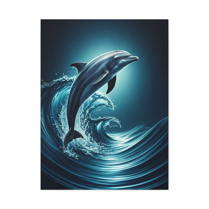Dolphin Leaping Through Blue Ocean Waves Wall Art & Canvas Prints