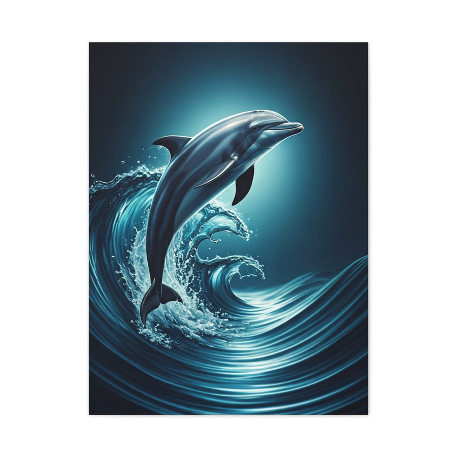 Dolphin Leaping Through Blue Ocean Waves Wall Art & Canvas Prints