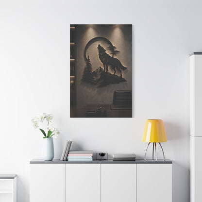 Minimal Howling Wolf Moon Relief Panel Wall Art & Canvas Print