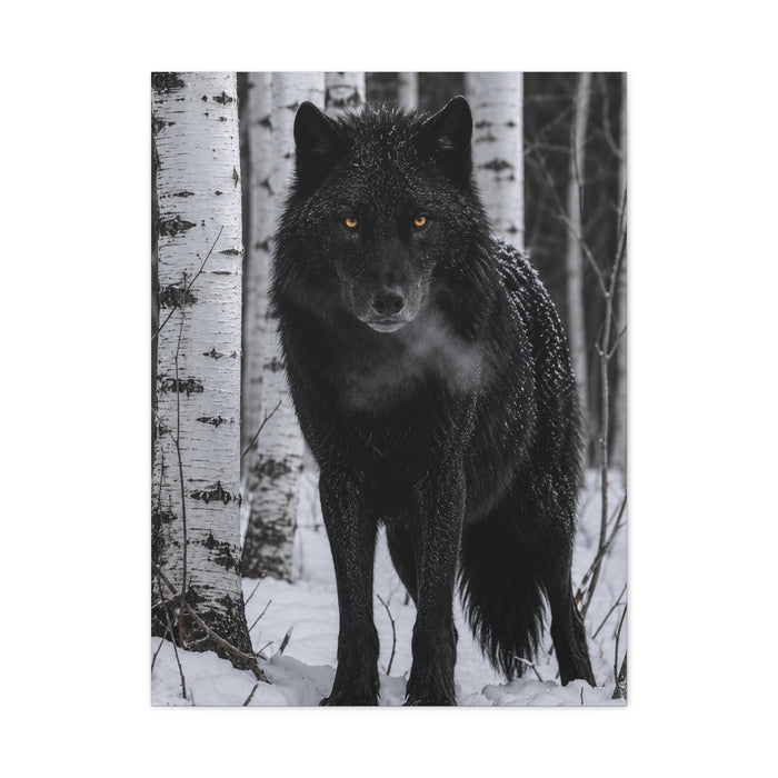 Midnight Black Wolf Aspen Forest Portrait Wall Art & Canvas Print