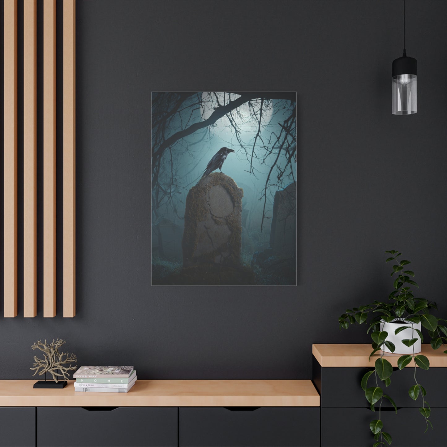Raven on Ancient Gravestone Wall Art & Canvas Print