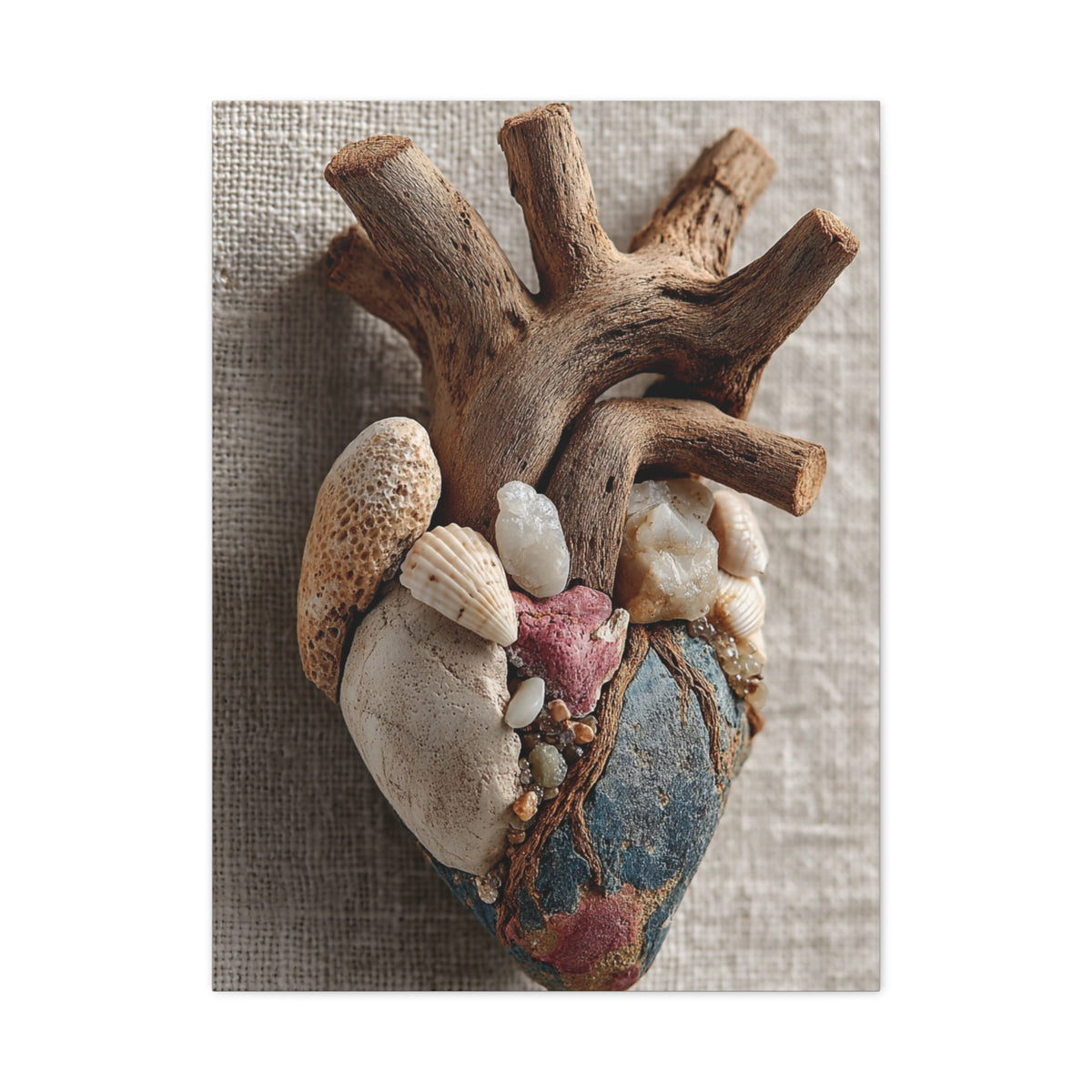 Driftwood Coastal Heart Sculpture Wall Art & Canvas Print