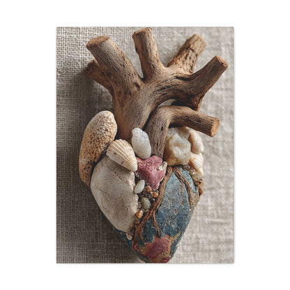 Driftwood Coastal Heart Sculpture Wall Art & Canvas Print