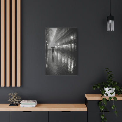 Rainy Paris Street Monochrome Wall Art & Canvas Print
