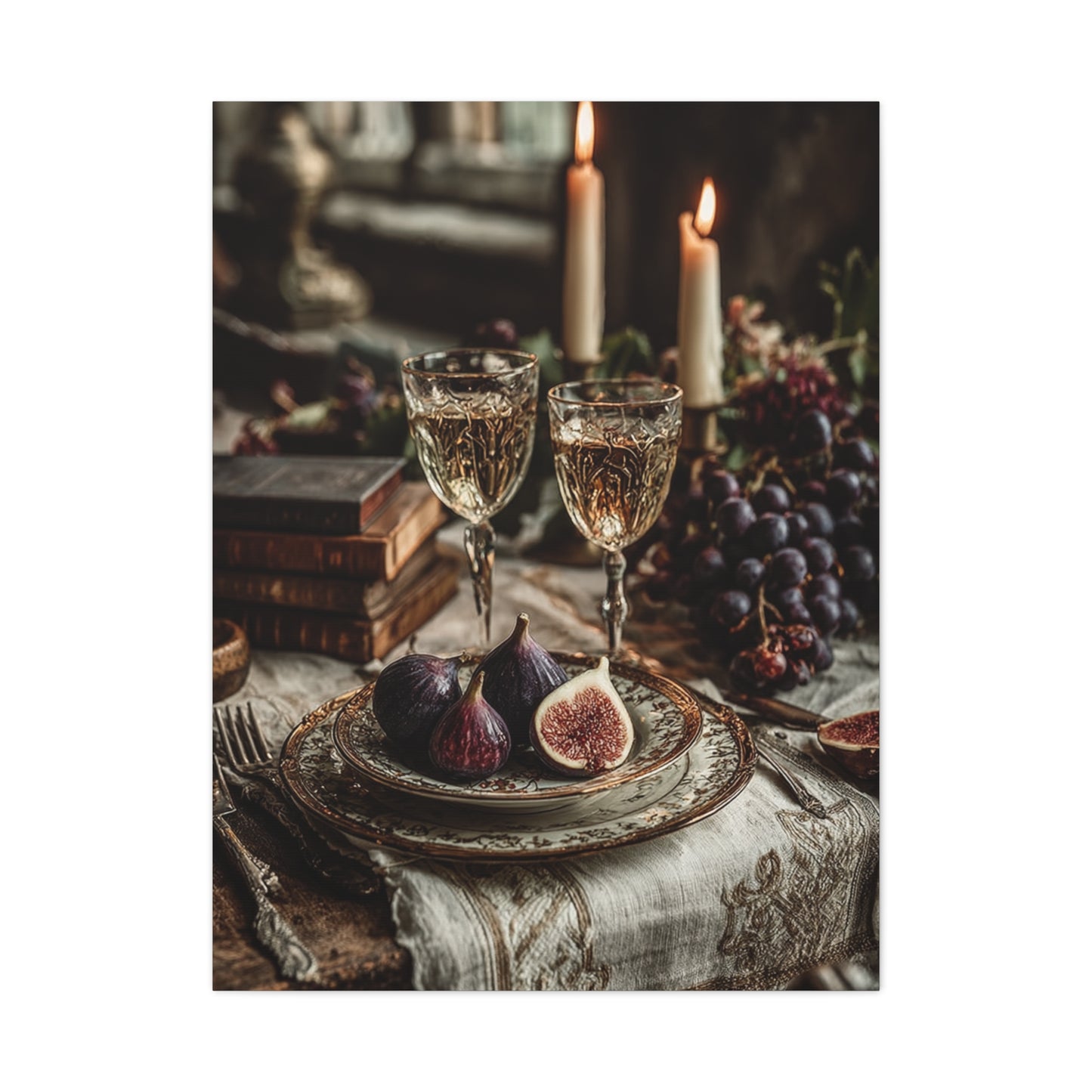 After-Dinner Wine and Fig Table Wall Art & Canvas Print