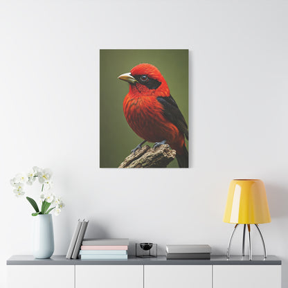 Scarlet Tanager Perched on Forest Branch Wall Art & Canvas Print