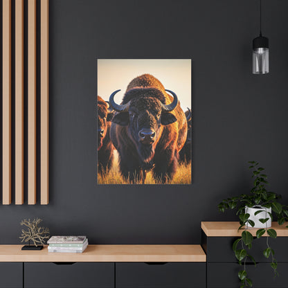 Bison Herd Leader in Golden Field Wall Art & Canvas Print