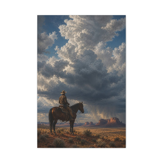 Cowboy Storm Horizon Monument Scene Wall Art & Canvas Print