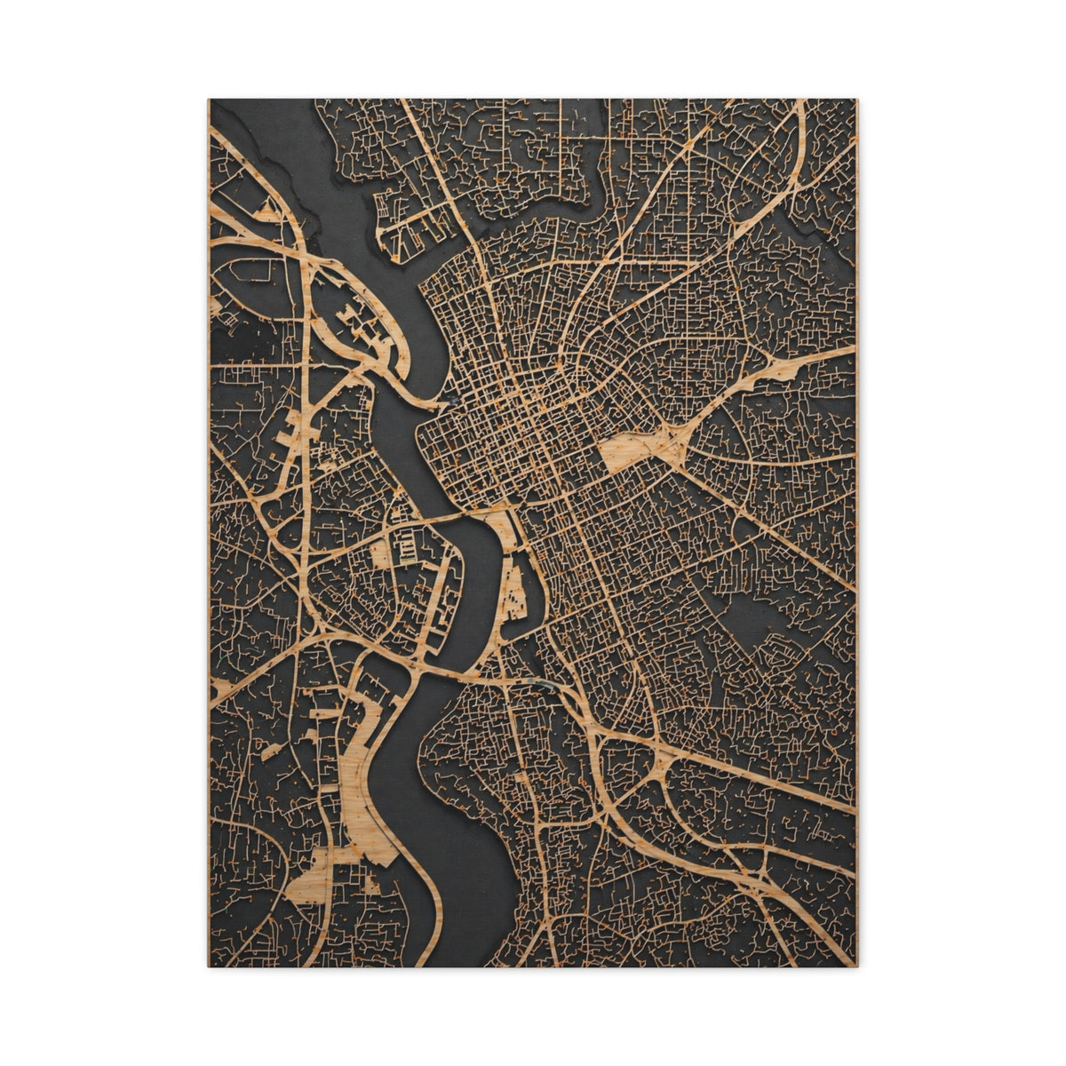 Laser-Cut City Map Relief Wall Art & Canvas Print