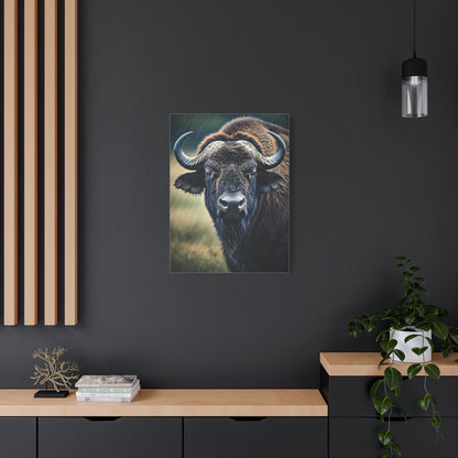 Cape Buffalo Frontal Portrait with Curved Horn Emphasis Wall Art & Canvas Print