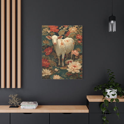 Pichwai White Cow Lotus Garden Wall Art & Canvas Print