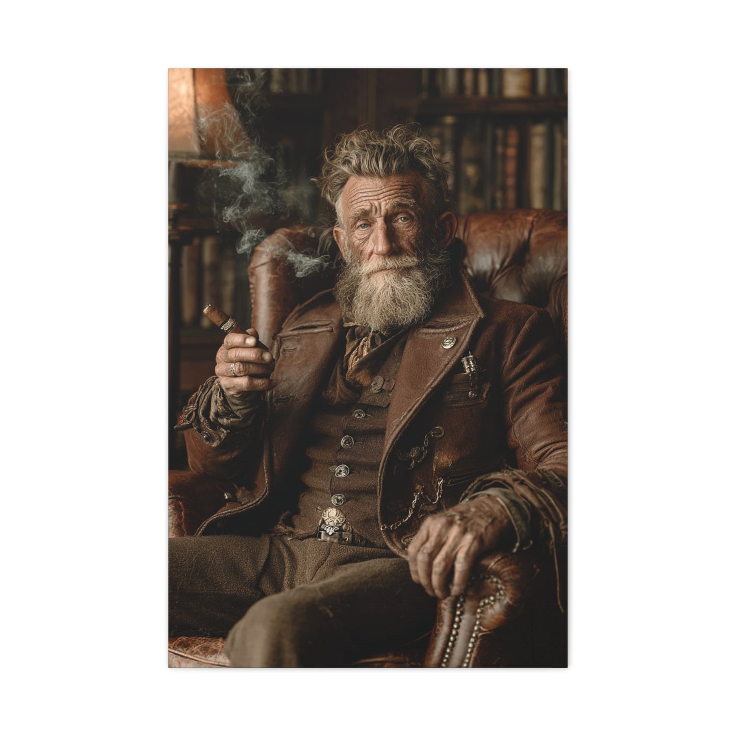 Old Man Cigar Portrait Wall Art & Canvas Print