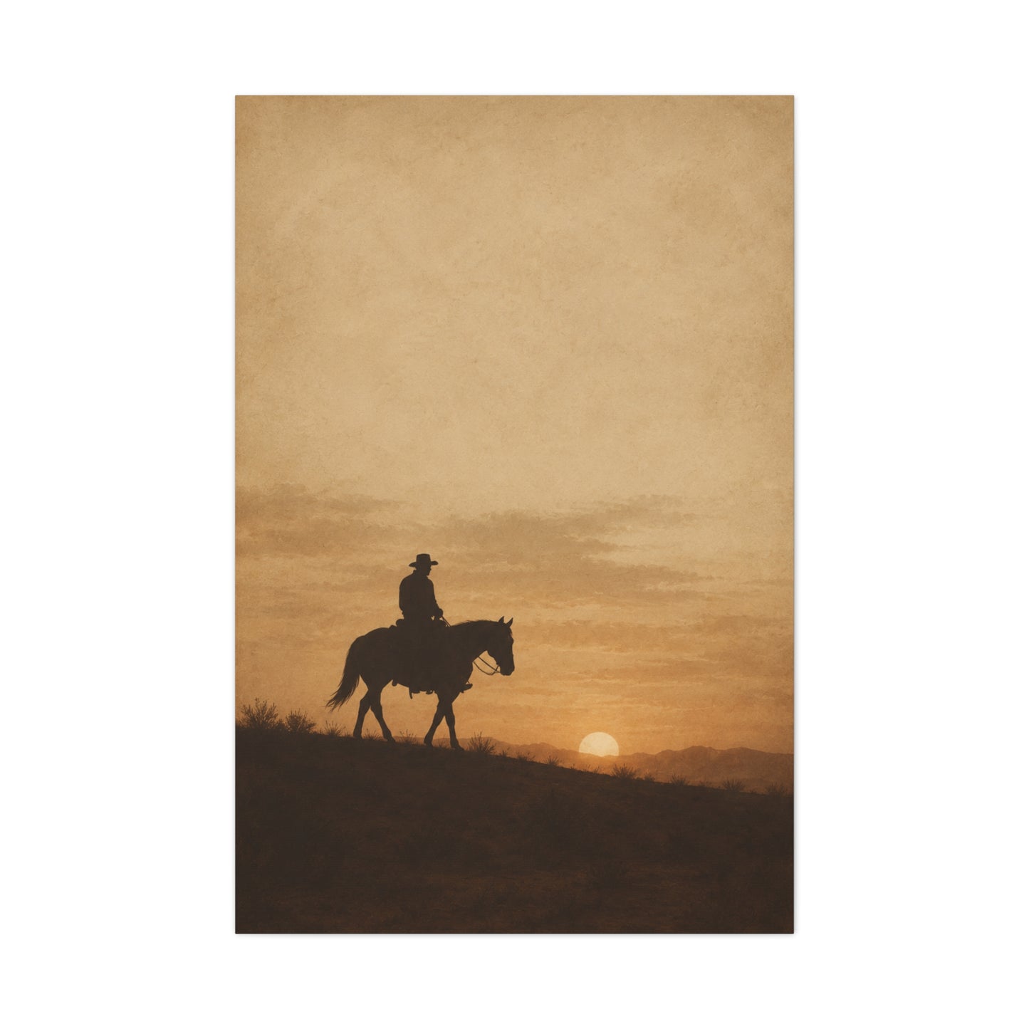 Vintage Cowboy Sunset Horizon Scene Wall Art & Canvas Print