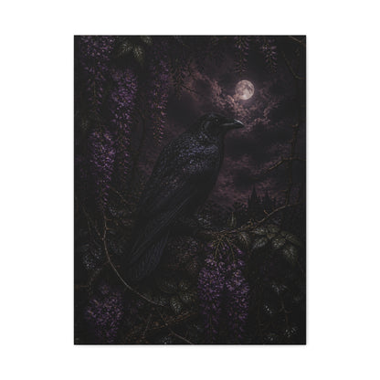 Raven in Wisteria Moonlit Scene Wall Art & Canvas Print