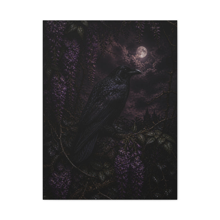 Raven in Wisteria Moonlit Scene Wall Art & Canvas Print
