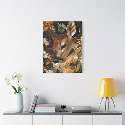 Floral Garland Deer Portrait Wall Art & Canvas Print